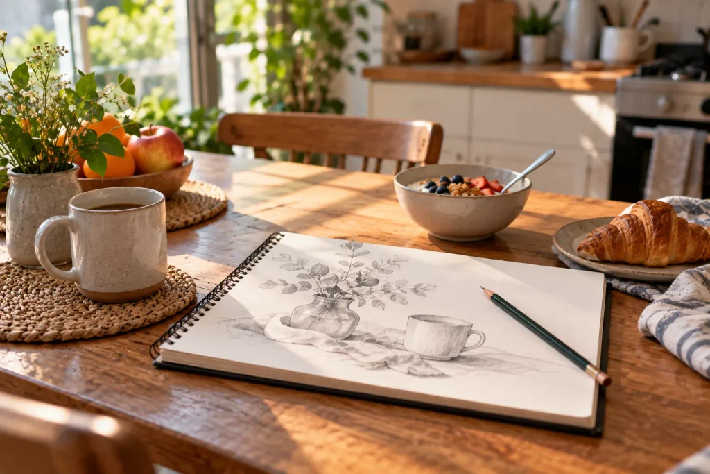Sketching as a breakfast table routine