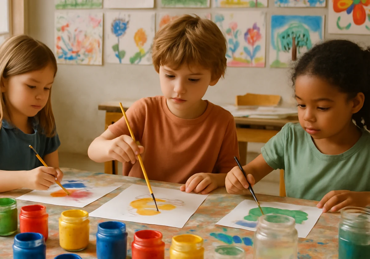 Photograph inside a children's art classroom on a Saturday afternoon