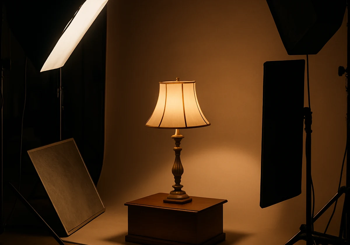 Photography studio with a vintage table lamp positioned