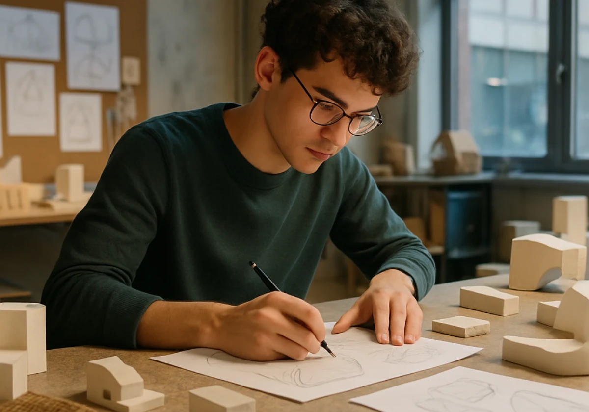 Student in a university 3D design studio